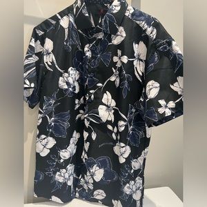 Dark blue floral print button up shirt